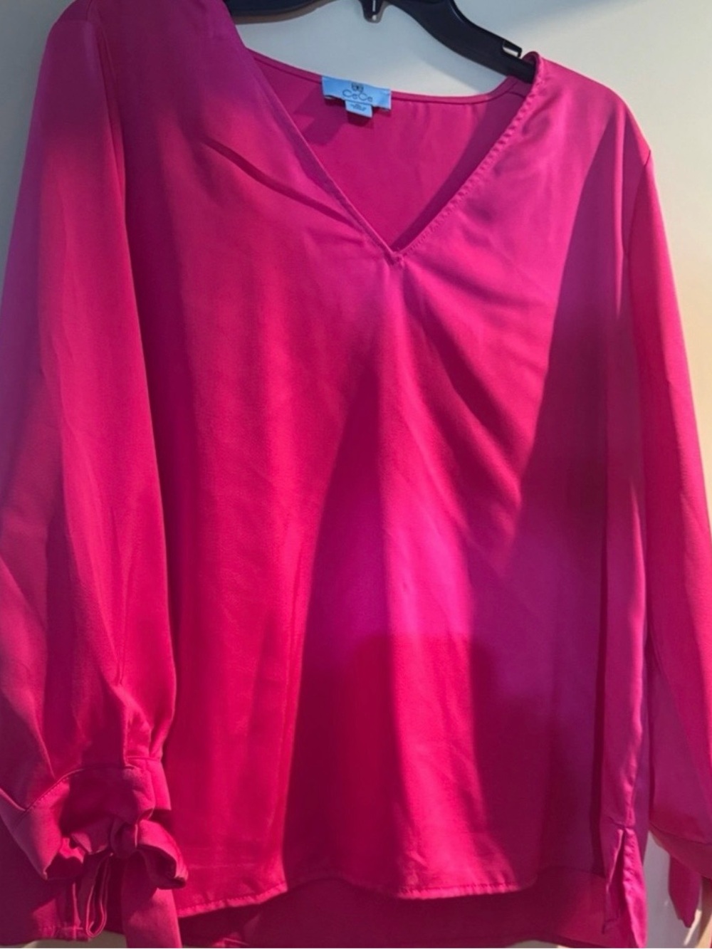 CeCe Hot Pink V-Neck Long Sleeve Blouse